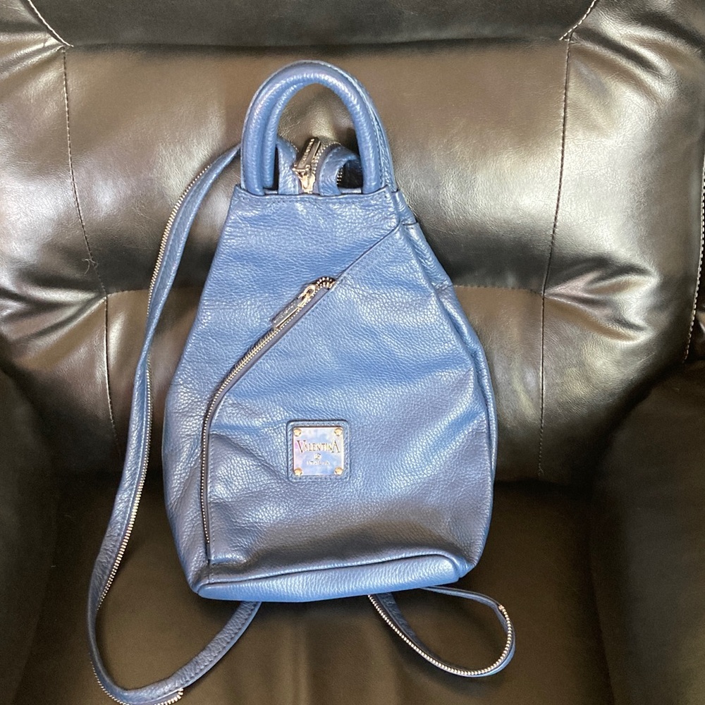 Valentino Navy Pebbled Leather Convertible Backpack